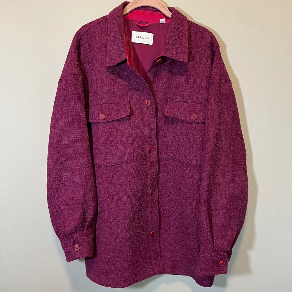 Babaton Magenta‎ Cotton Linen Blend Textured Shirt Jacket Shacket Women's Size 3
